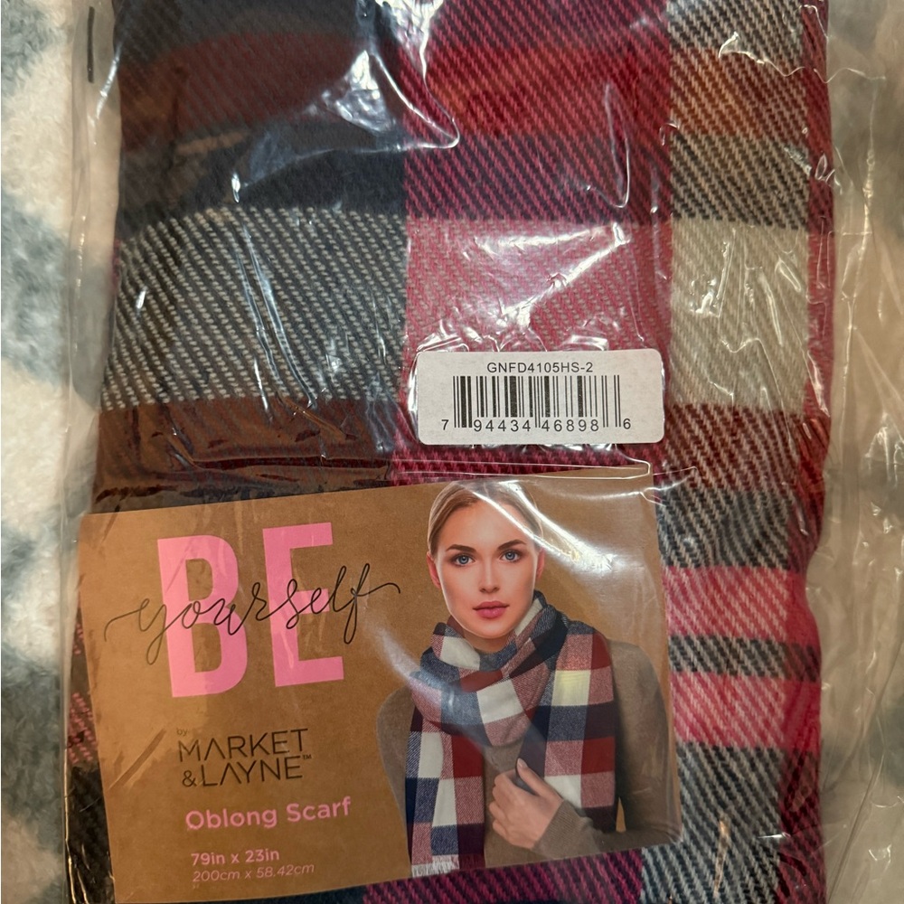 NIP Market & Layne Red & Gray Plaid Scarf